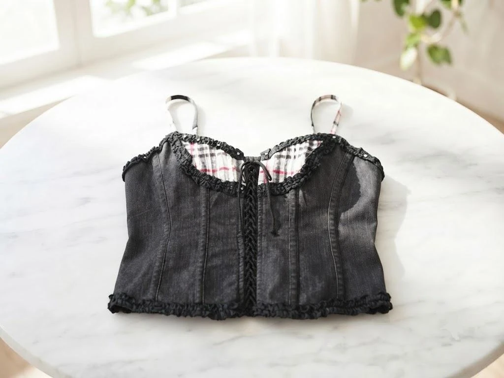 Haut type corset en jean noir style vintage T 38
